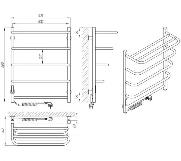 Полотенцесушитель электрический Laris стандарт ЧК5 500х660 с полкой Э Л R3 77700075