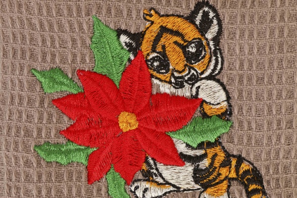 Набор полотенец вафельных с вышивкой Рождественский кофейный 45x60 см бежевый с коричневым Luna 