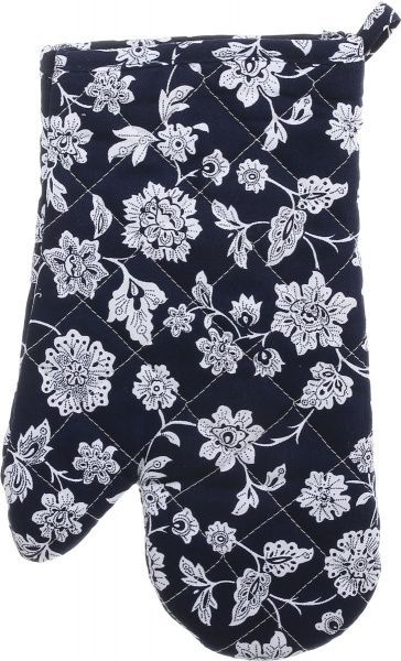 Набір кухонний Прихватка та рукавиця Квіти на синьому синьо-білий 