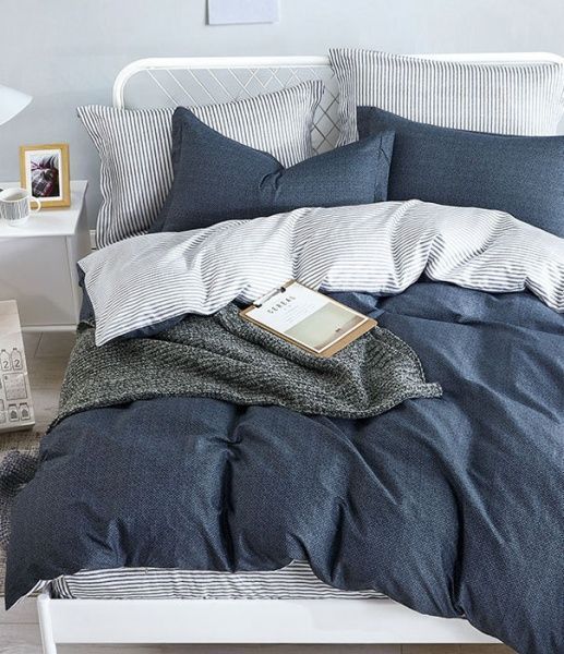 Комплект постільної білизни Navy stripe 2.0 сірий із синім La Nuit 