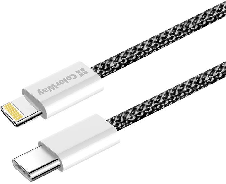 Кабель ColorWay Type-C - Apple Lightning (braided cotton) (PD Fast Charging 27W) 1 м чорний (CW-CBPDCL061-BK)