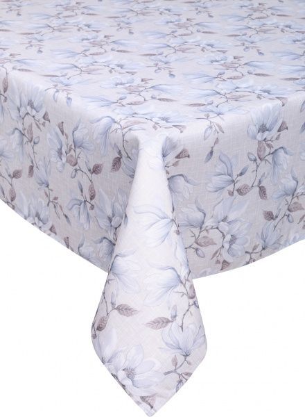 Скатерть Цветы 140x220 см серый с голубым Luna 