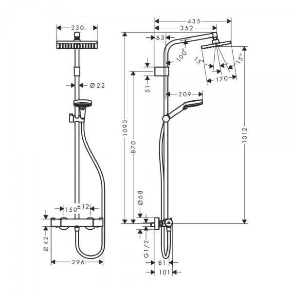 Душова система Hansgrohe Waterforms Showerpipe 230 1jet 26986000 хром