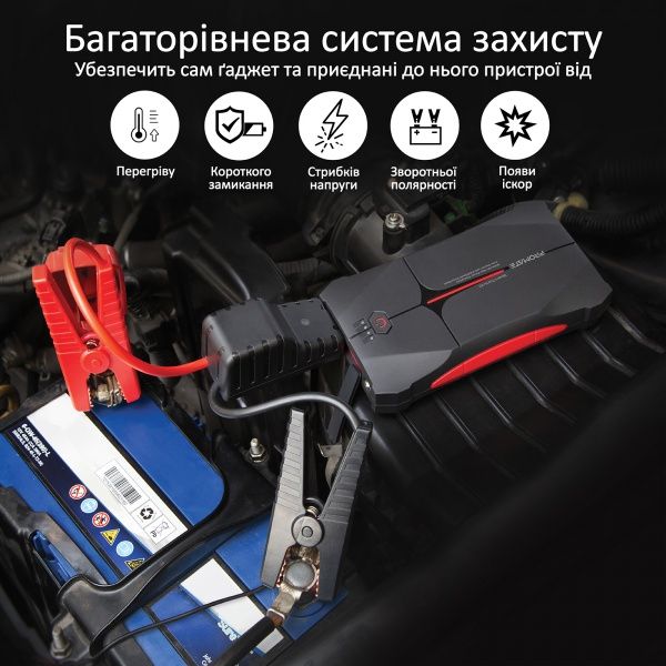 Мобильное пускозарядное устройство Promate SparkTank-10 10000 mAh 800A Jump Starter USB 2.1А IP66 LED 