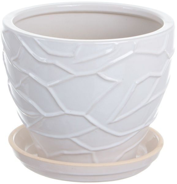 Горщик Viet Thanh Ceramic з блюдцем жатий 23х19 см VT.10842-2 фігурний білий 