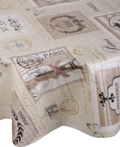 Скатерть Скатертина UP PARIS кругла d 140, 100% ПВХ d140 бежевый с рисунком UP! (Underprice) 