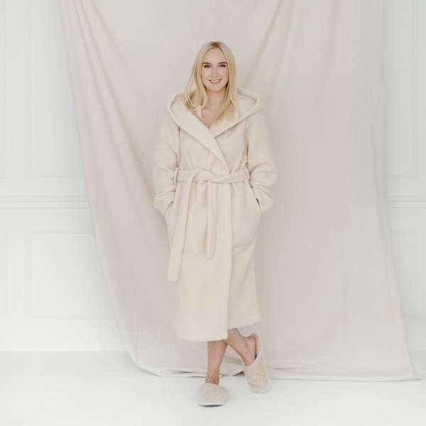 Халат женский Flokati Coral з капюшоном р. M/L экрю