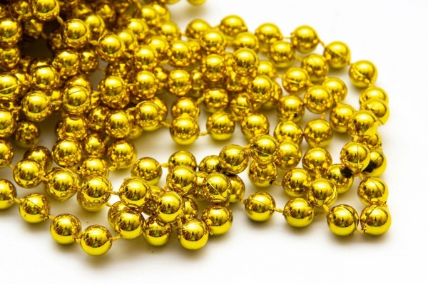 Бусы для елки золотые, 10 мм х 8 м, 250027