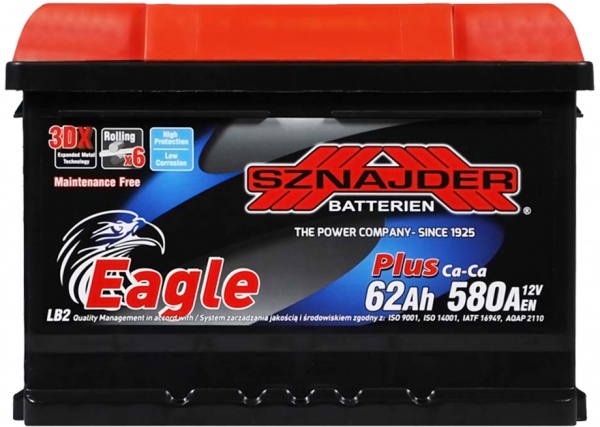Акумулятор автомобільний SZNAJDER Plus 6СТ- 62Aз 62Ah 580A 12V «+» праворуч