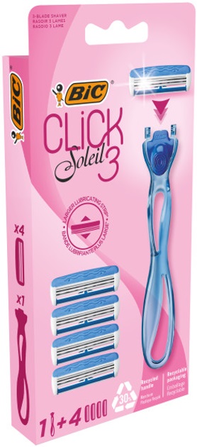 Станок для бритья BIC Soleil Click 3 с 4 сменными картриджами + 4 сменные картриджи в подарок