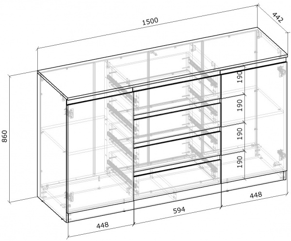 Комод Грейд Эстер 1500х860х442 мм дуб сонома/дуб сонома 