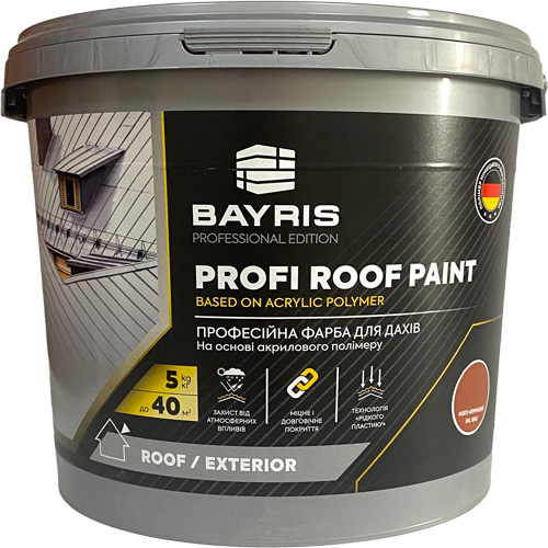 Краска для крыш акриловая Bayris PROFI ROOF PAINT мат серый 5кг 