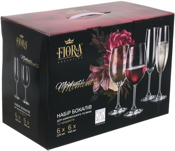 Набір бокалів для шампанського та вина Fiora Moments 220 мл і 450 мл 12 шт. (Moments set 12pz)