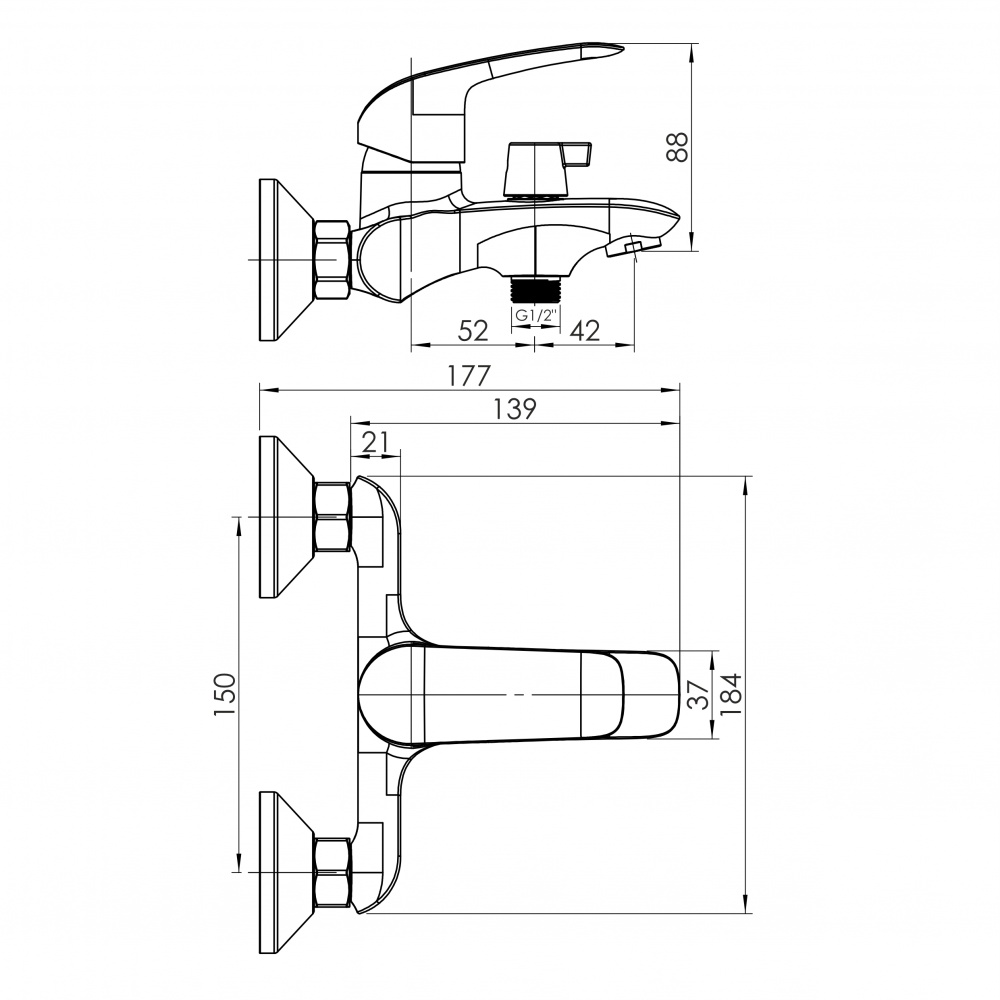 Смеситель для ванны/душа RJ VIVO, хром