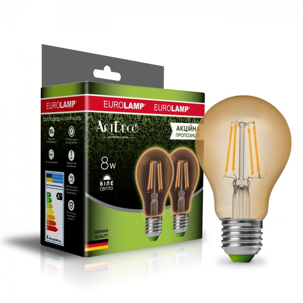 Лампа світлодіодна Eurolamp 8 Вт A60 жовта E27 4000 К MLP-LED-A60-08274(Amber)new 