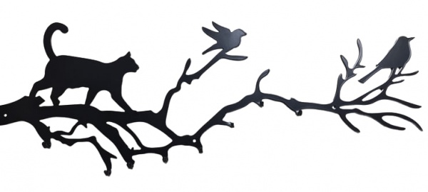 Вішалка декоративна Гілка з котом та пташками 50х17 см