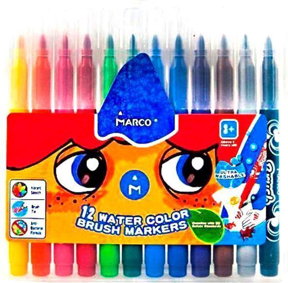 Набор фломастеров-кистей Super Washable 12 цветов 1633-12PB Marco