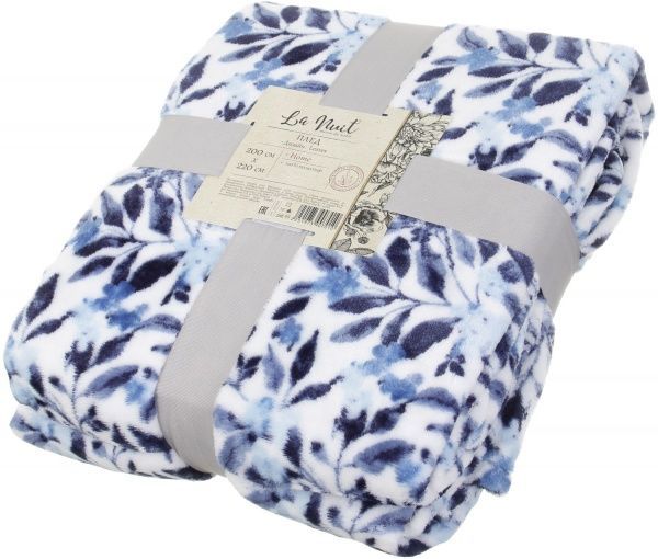 Плед Flannel Leaves 200x220 см синій із білим La Nuit 
