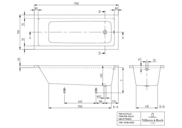 Ванна Villeroy & Boch Targa Plus Solo Targa Plus Solo 170x70 UBA177NES2V-01