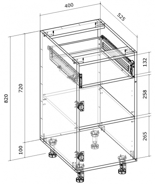 Тумба нижня з метабоксом 400x820x522 мм горіх темний 