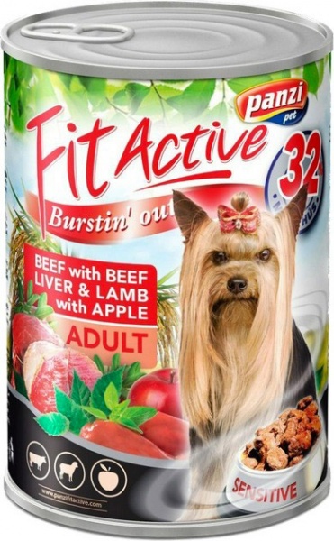 Консерва для собак для усіх порід FitActive м'ясо печінка яловичина та ягня 415 г