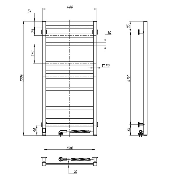 Полотенцесушитель электрический NAVIN Авангард 480х1000 мм Sensor правый с таймером белый (12-028053-4810) 