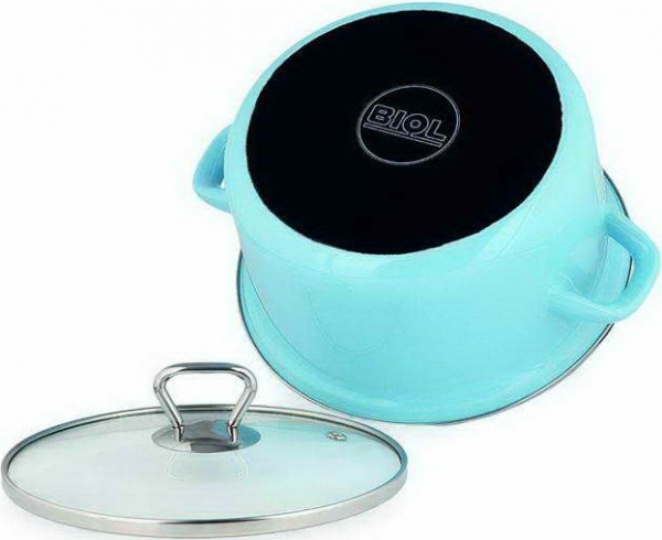 Кастрюля с крышкой эмалированная голубая 4,6 л CE22B Biol