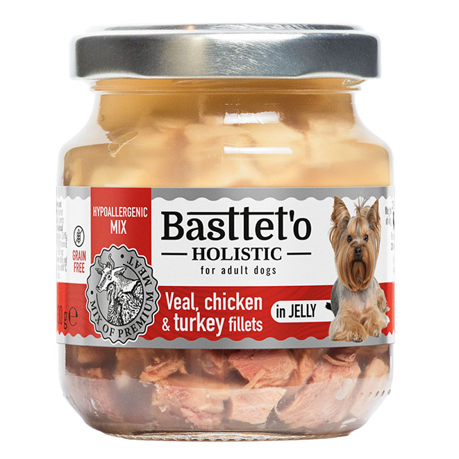 Консерва Basttet`o Holistic мікс Телятина з індичкою та куркою в желе 130 г
