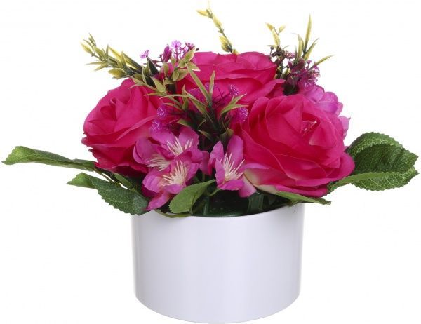 Букет штучні червоні троянди 20х19 см у пластиковому горщику