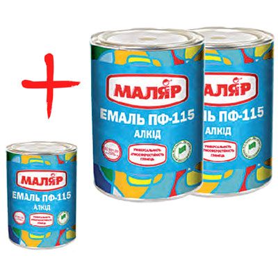 Комплект Емаль Маляр ПФ-115 чорна 2.4 ( 2 шт) + 0.8 кг