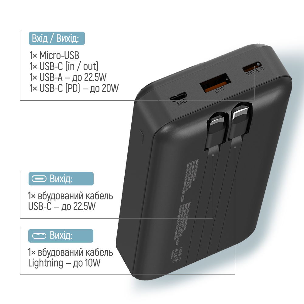 Повербанк ColorWay Optimal Power 20000 mAh black (CW-PB200LPB5BK-PDD)