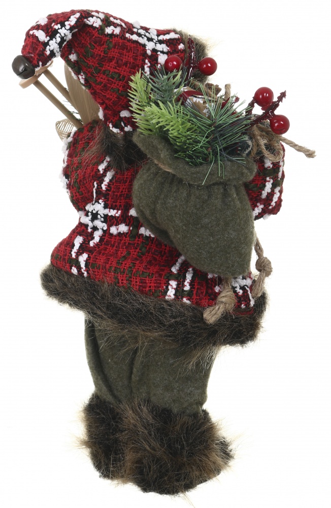 Декоративная новогодняя фигура Санта лесной с мешочком красно-зеленый 30 см