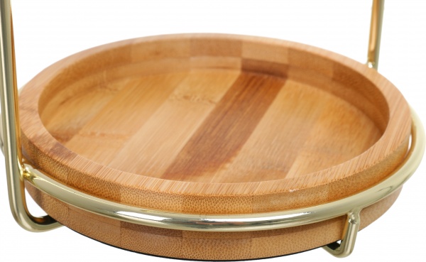 Дзеркало косметичне кругле з бамбуковою підставкою 15x28 см хром 