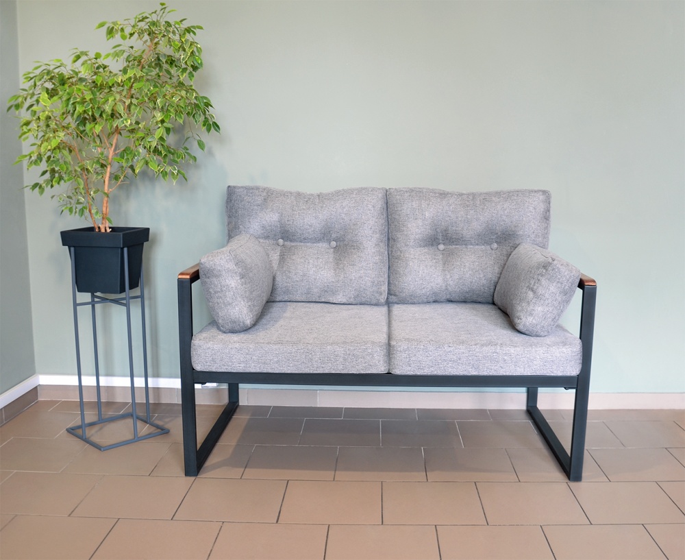 Диван TreeLand Плаза 2 - х местный серый на черном 75х130 см