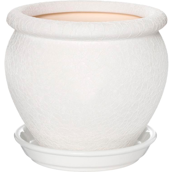 Горшок керамический Ориана-Запорожкерамика Вьетнам №4 шелк круглый 1,5л белый (011-4-046) 
