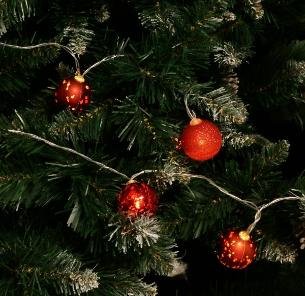 Электрогирлянда линейная с шариками красные встроенный светодиод (LED) 10 ламп 2 м 