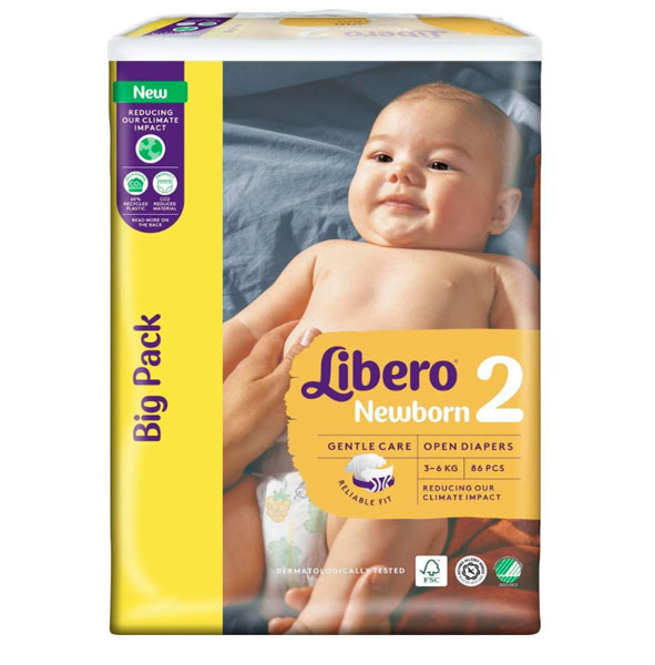 Подгузники Libero Newborn 2 3-6 кг 86 шт.