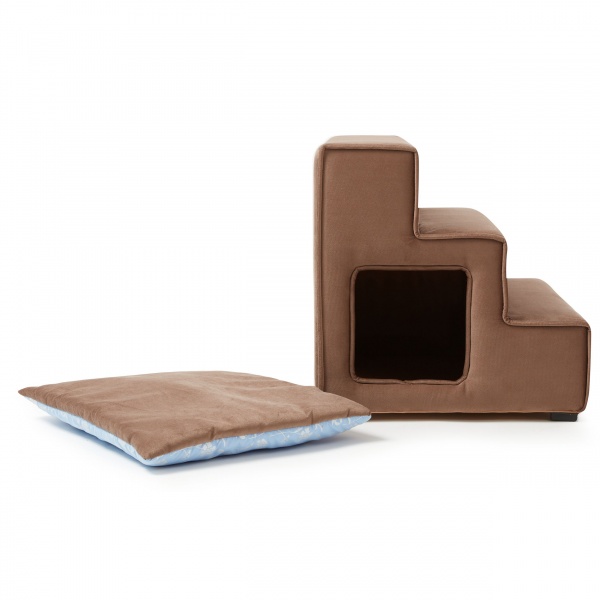 Пандус-ступени с лежанкой PETBED Velor левый 55x42x42 см коричневый