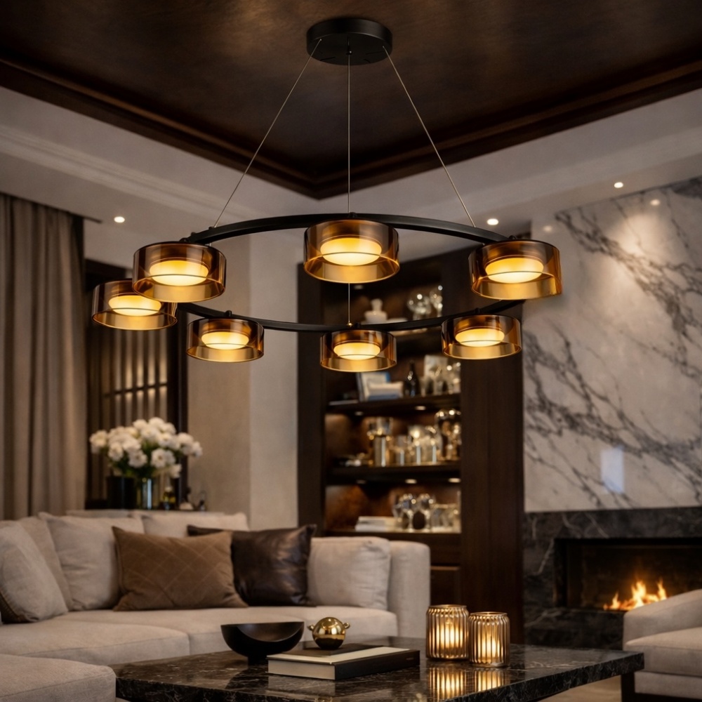 Люстра подвесная LIGHT SET DUSHA MS241-Y7 7x12 Вт GX53 черный/янтарь