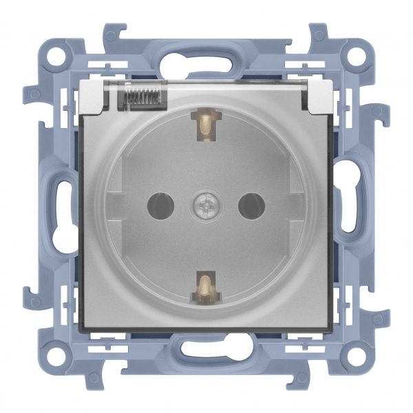 Розетка с заземлением Simon 10 без шторок серебристый CGSZ1B.01/43A
