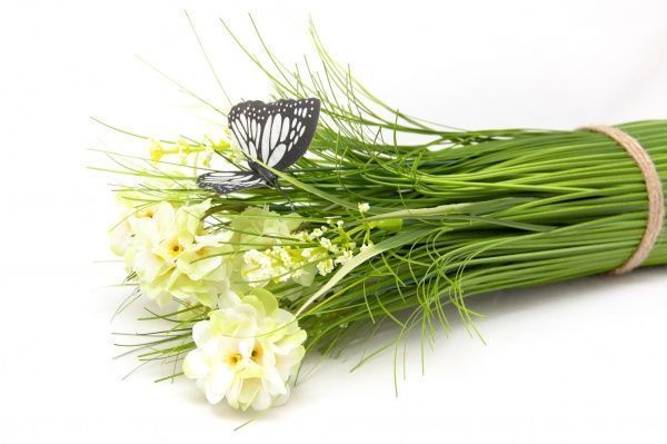 Рослина штучна з метеликом Сніп 32,5 см, білого кольору