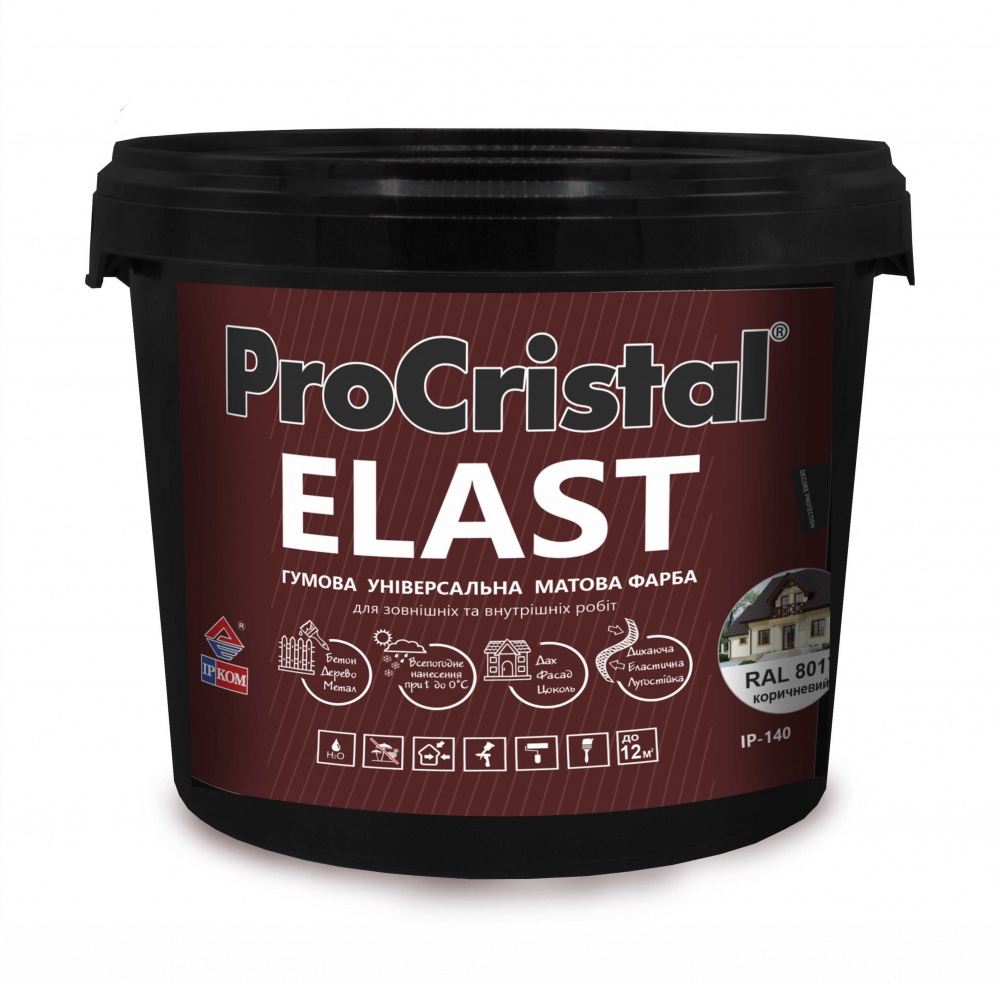 Краска резиновая акриловая ProCristal Elast IP-140 мат черный матовый 1,2кг