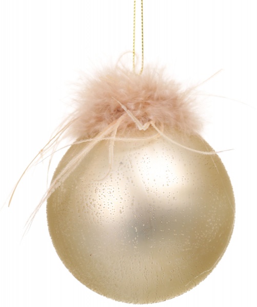 Елочная игрушка в форме шара с перьями 8 см 