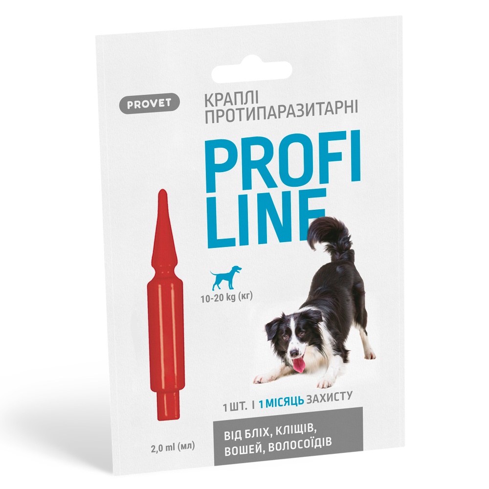 Капли ProVET для собак 10-20 кг Profiline от блох, клещей, паразитов, вшей, 1 пипетка, 2,0 мл