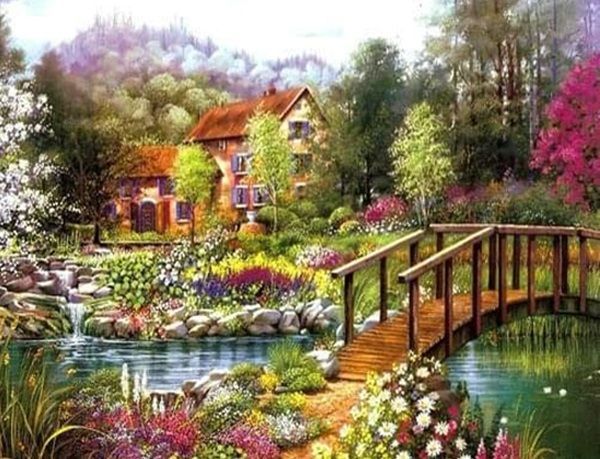 Набір для творчості зі стразами на підрамнику Місток в дитинство 40x50 см Діамантові ручки 