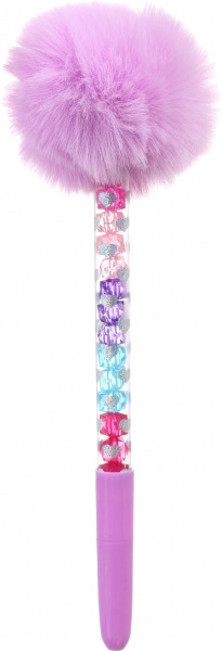 Ручка кулькова Пухнастий помпон з кристалами фіолетова 