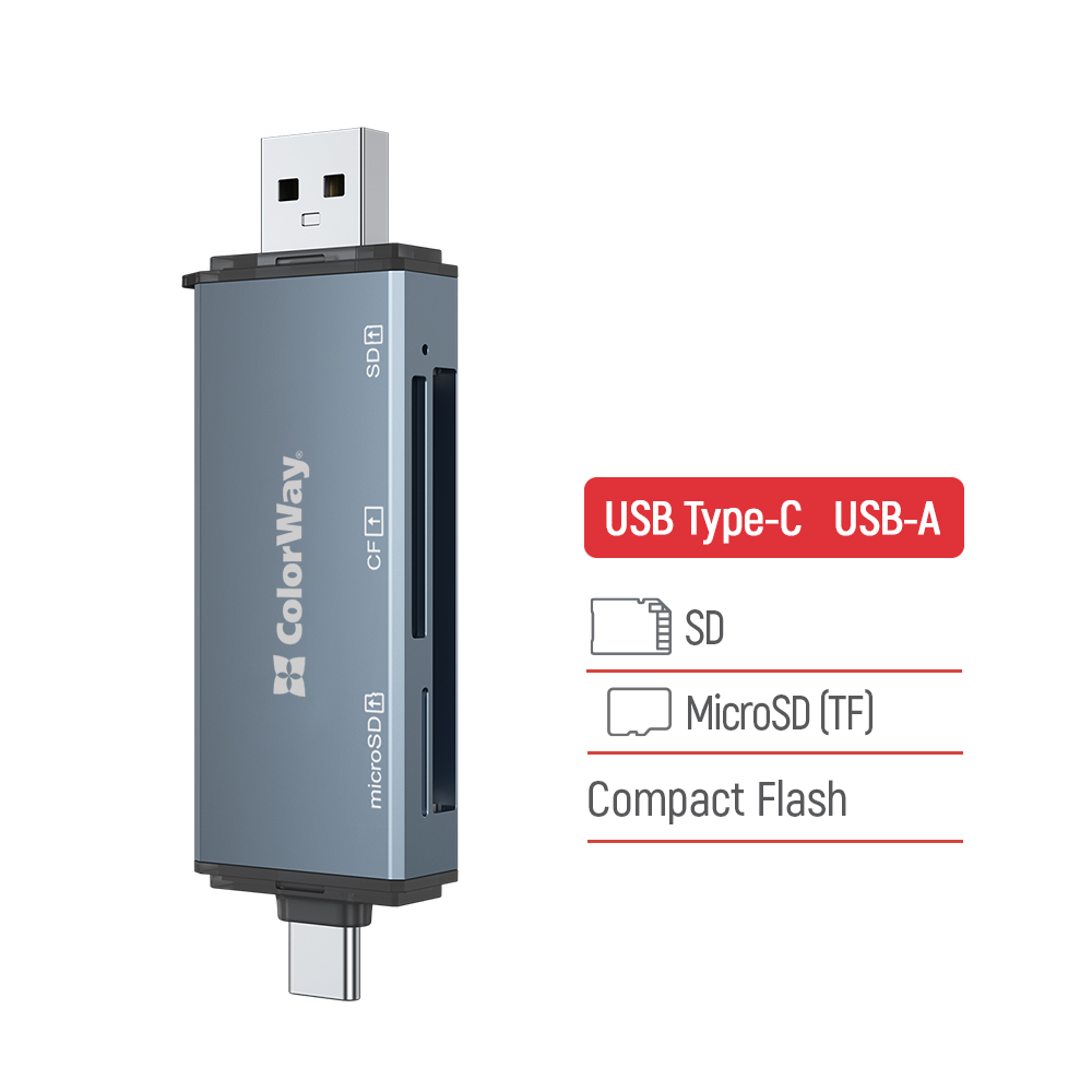 Кардридер ColorWay USB 2.0/USB-C to CF/SD/MicroSD (CW-CR-01)