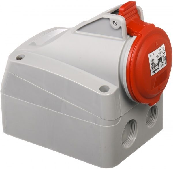 Розетка наружной установки с заземлением Legrand 16A 3К+З 415В IP44 серый с красным 555158