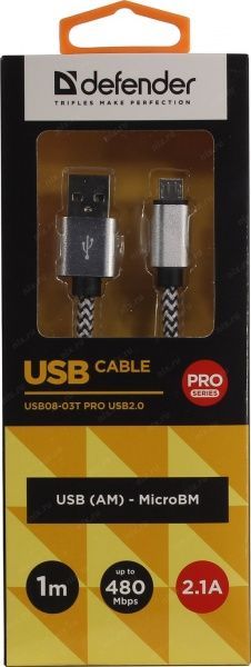Кабель Defender microUSB 1 м білий (87803) 