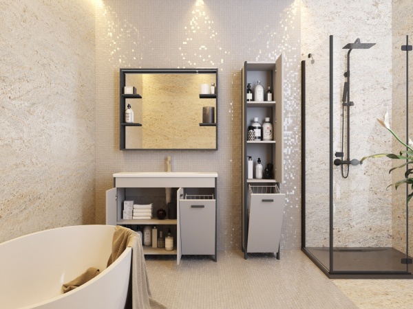 Тумба підлогова ЮВЕНТА Brooklyn - 90 чорний з умивальником Soft-90